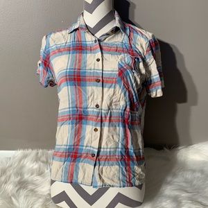 Roma Premium Size M Slit Back Checked Plaid Top